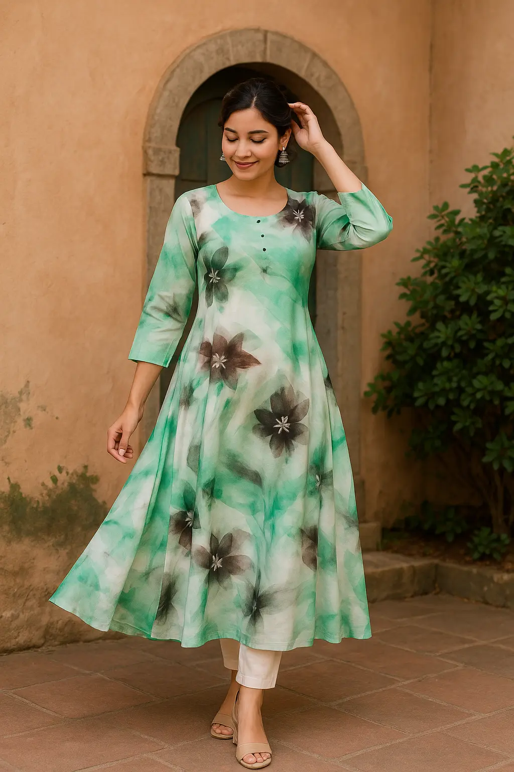 Deeksha Peacock Abstract Green and white floral