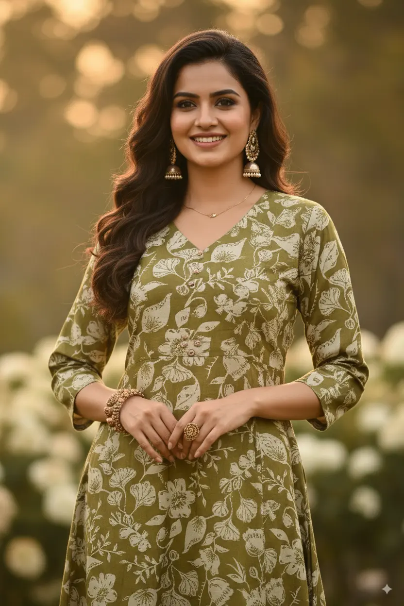 Deeksha Peacock Green and White Floral