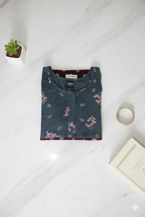 Grey Maroon Frock Nighty - Image 3